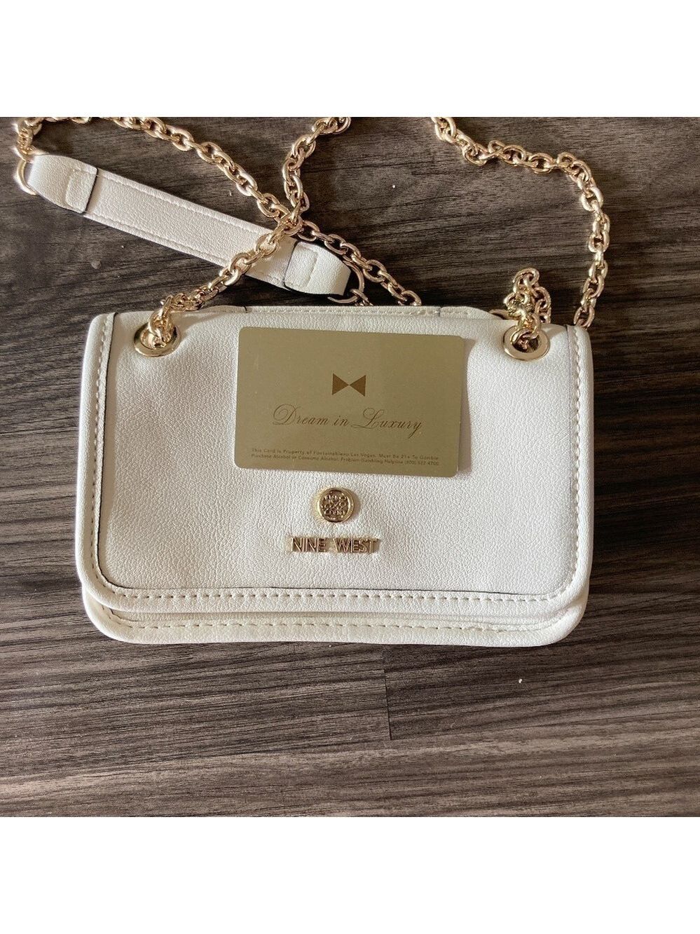 Nine West Saoirse Mini Convertible Crossbody Flap Bag in Cream with Gold - Picture 8 of 13